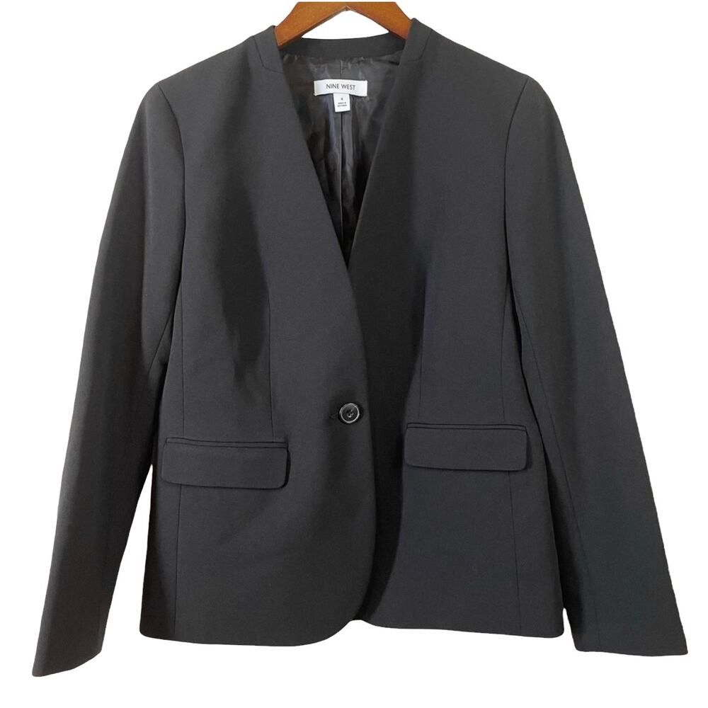 NWT Nine West Women's Single Button Blazer Black Size 4 Business Career Office - Picture 2 of 9